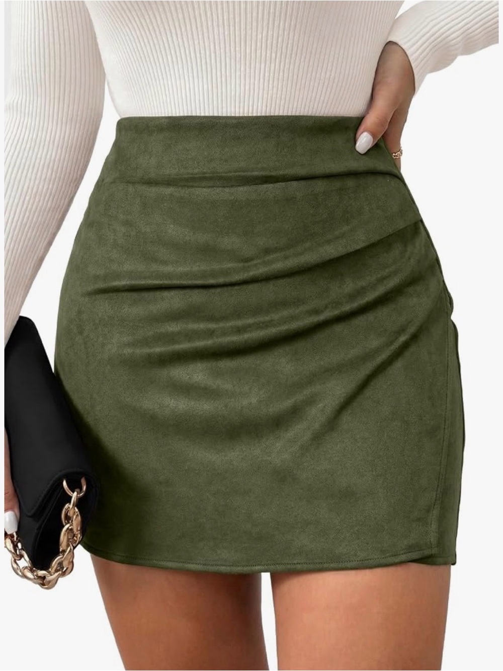 Pink Queen High Waist Ruched Faux Leather Suede Wrap Mini Skirt